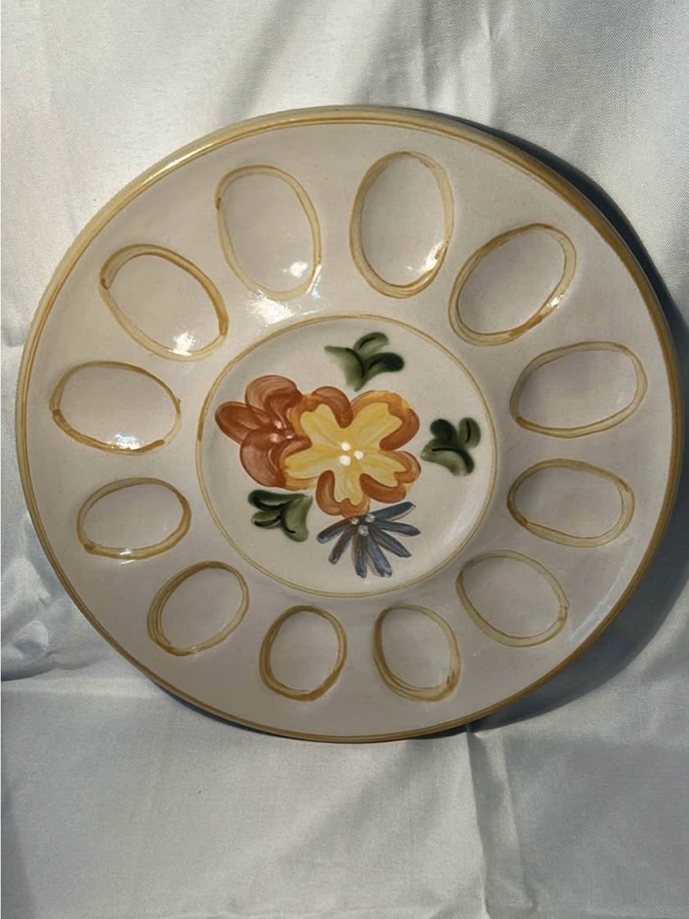 Lousiville Stoneware Country Flower Yellow Deviled Egg Tray Plate Vintage